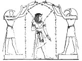 Egyptian gods Hor-Hat and Thoth anointing Amunoph III
